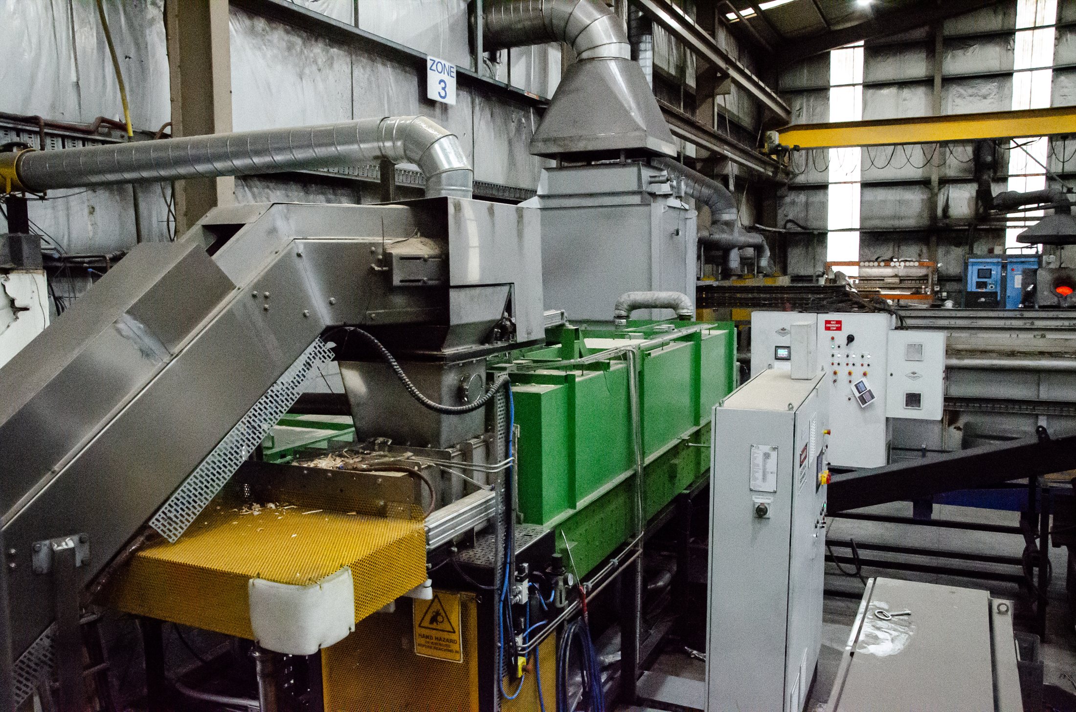 Wide view of specialist biochar processing equipment and extraction systems