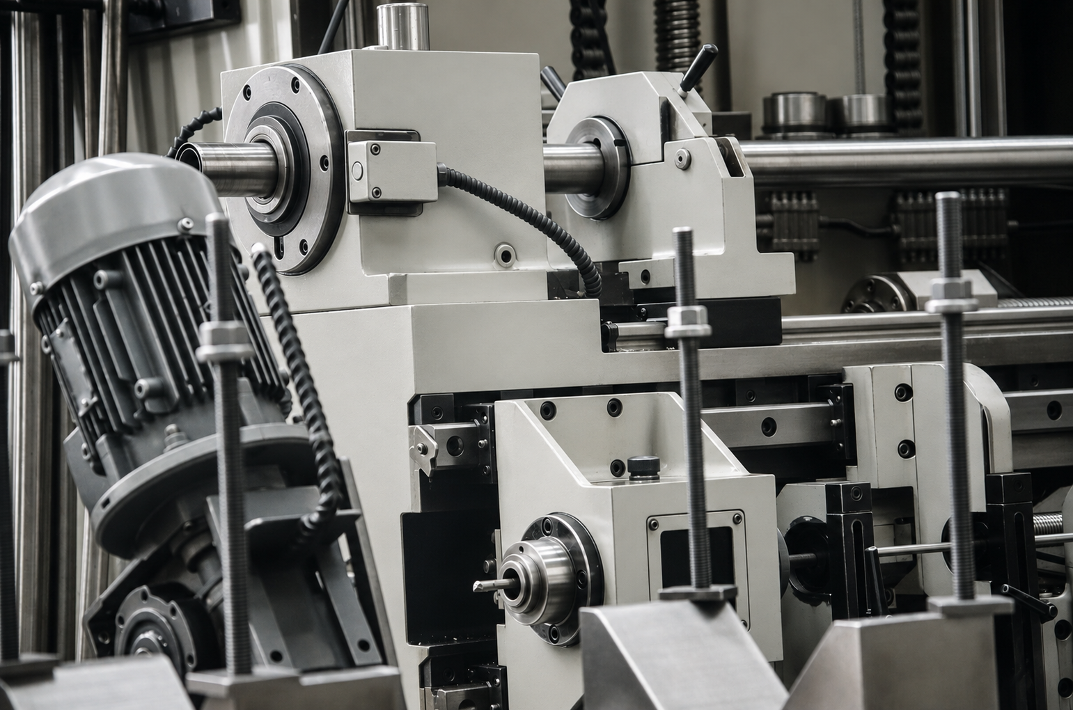 Heavy-duty drilling machine assembly and workholding equipment