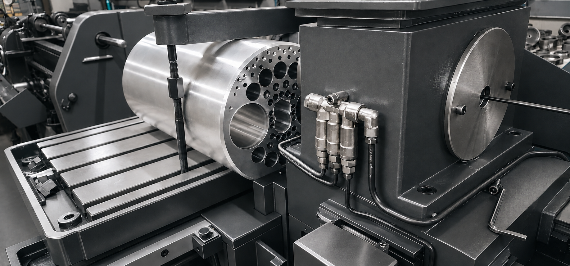 Large component with an intricate pattern of on and off-centre bores